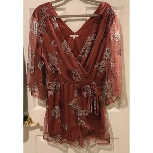 Charlotte Russe Floral Romper with Tulle Sleeves